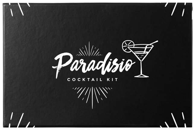 Black custom rigid box with Paradisio Branding