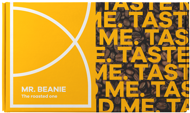 Yellow custom mailer box with Mr. Beanie Branding